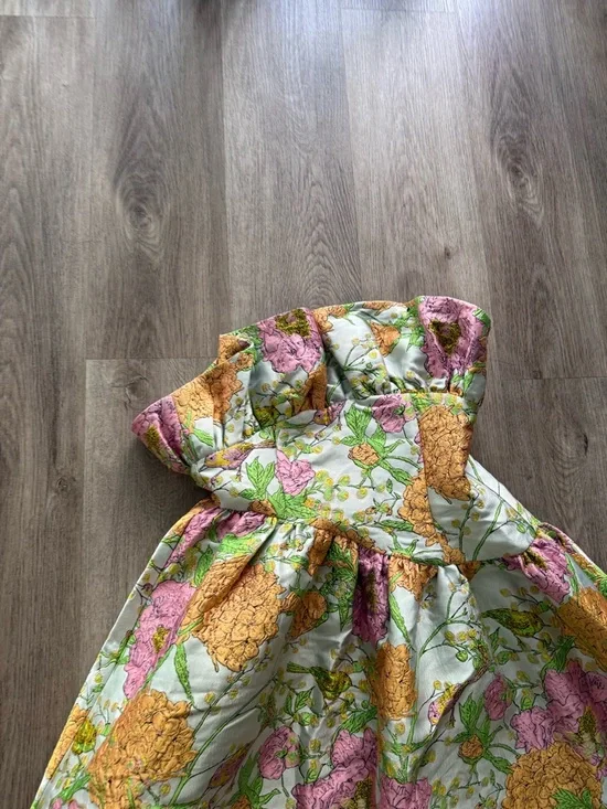 elliatt laurel green floral jacquard strapless ruffle maxi gown dress medium NEW - Picture 11 of 17